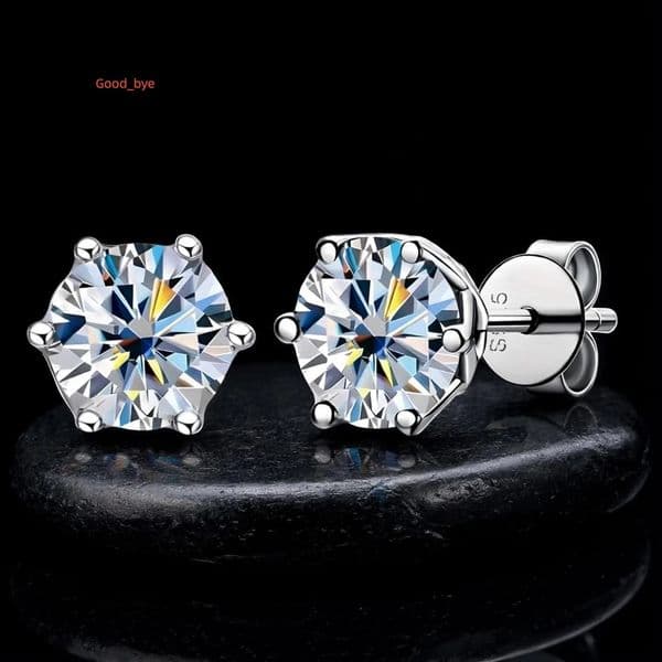 Jewelry 925 Sterling Silver Round Brilliant Cut Moissanite Stud Earrings Trendy