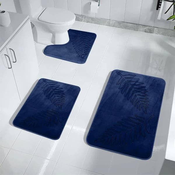 3 Piece Bathroom Mat Memory Foam Ultra Soft and Absorbent Leaf Bath Rugs Thick Washable For Bathroom Toilet Tub Mat Set 260513