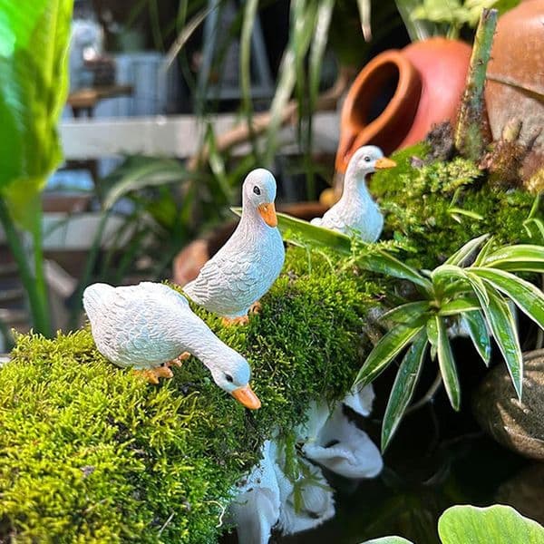 3pcs Cute White Duck Hydroponic Lotus Flower Pot Retro Resin Statue Outdoor Sculpture For Home Office Garden Desk Decor 260514