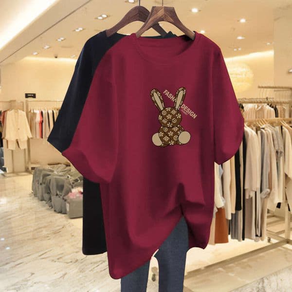 Elegant 2026 Summer New Plus Size Women's T-Shirt, Mid-Length Loose Fit, Short Sleeve Slimming Top For Plus-Size Ladies
