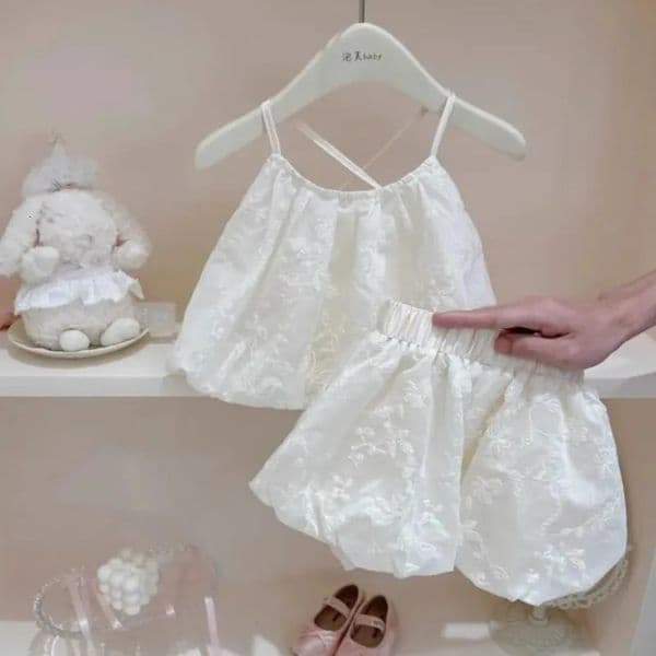Baby Girls Summer Embroidery Flowers Clothing Set Backless Slip ShirtsShortsfashion Kids Children Birthday 2pcs Clothes 260514