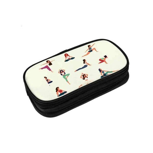 Yoga Print Multifunctional Double Layered Pen Boy/Girls Best Gift 2D Cartoon Pencil Case for Children