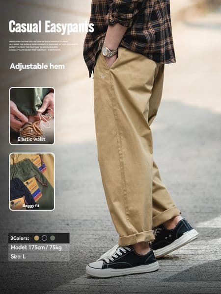 Maden Easy Cargo Pants for Men Loose Casual Pocket Rope Drawstring Pants Overalls Vintage Man Clothing Straight Trousers 260514
