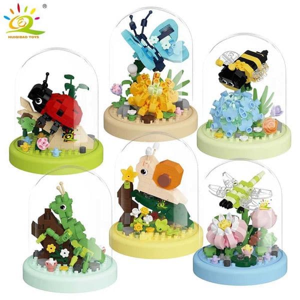 HUIQIBAO MOC Insect and Flower Display Box Micro Building Block Butterfly Mini Diamond Model Brick Toy for Children Desk Decor Z260515