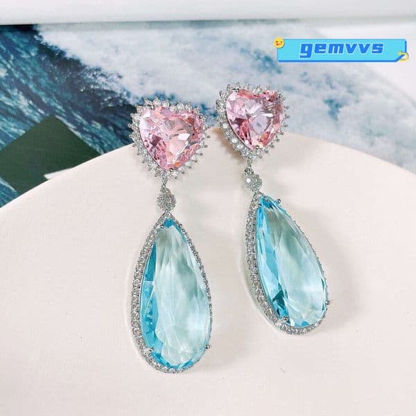 Romantic Fashionable Fresh Heart-Shaped Colored European And American Micro-Inlaid Moissanite Earrings Trendy Jewelry Factory Wholesale Jewelry