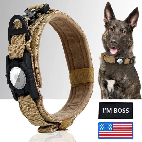 AirTag Tactical Dog Collar with AirTag Holder and Handle Military Dog Metal Buckle Adjustable GPS Collar for Medium Large Dogs 260429