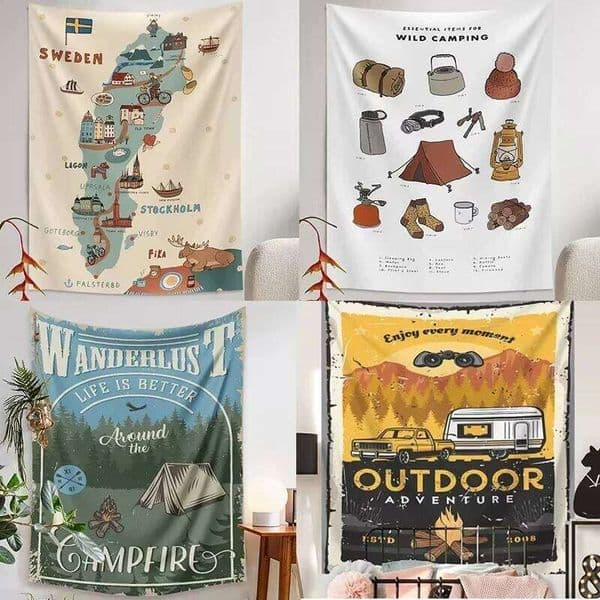 VIKAMA Teenagers Outdoor Camping Signs Tapestry Vintage Party Living Room Decoration 26W0515