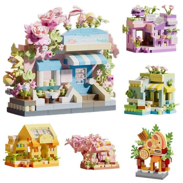 City Street View Flower Shop Food House Flower Shop Food House Building Blocks Kit Home Decor Girls Assembly Bricks Model Toy Z260515