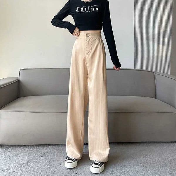 Harajuku Striped Suit Casual Pants Womens Loose Slim Versatile Wide Leg Pants Wide Leg Floor-Mopping Pants C260515