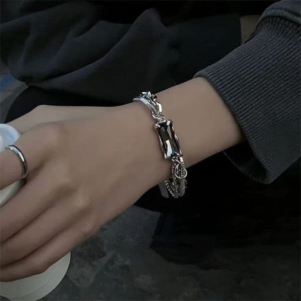 Hip Hop Gray Stone Bracelet for Women Summer Minimalist Double Layer Wrapped Patchwork Trendy Niche Design Sweet Feel