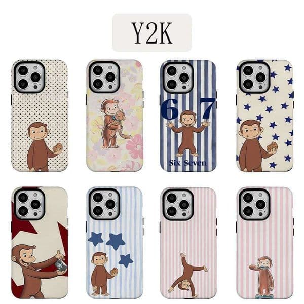 Y2K Curious George Phone Case for iPhone 17 16e 16 15 14 13 12 11 X XS XR XSMAX 7 8 Air Pro Max Plus Luxury Double-layer 26Y0515