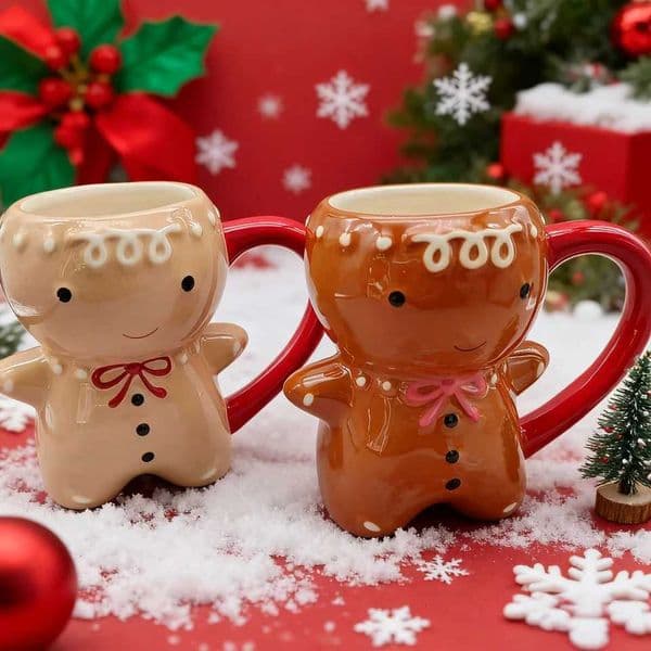 NEW Kawaii Gingerbread Man Ceramic Mug - Cute 3D Christmas Cartoon Cup for Milk Coffee Water - Gift Idea 300MLJ260515