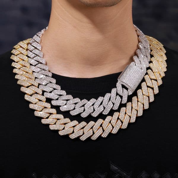 European and American bestseller - Hip Hop Designer 20mm Full Diamond Cuban Necklace. Rock and Rap Exaggerated Moissanite Cuban Chain. Street Cool and Stylish.