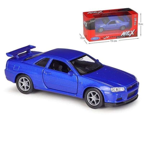 1/36 Nissan Skyline GTR R34 Toy Car Welly Diecast Metal Miniature Model Pull Back Doors Openable Collection Gift For Boy, Kid W260515