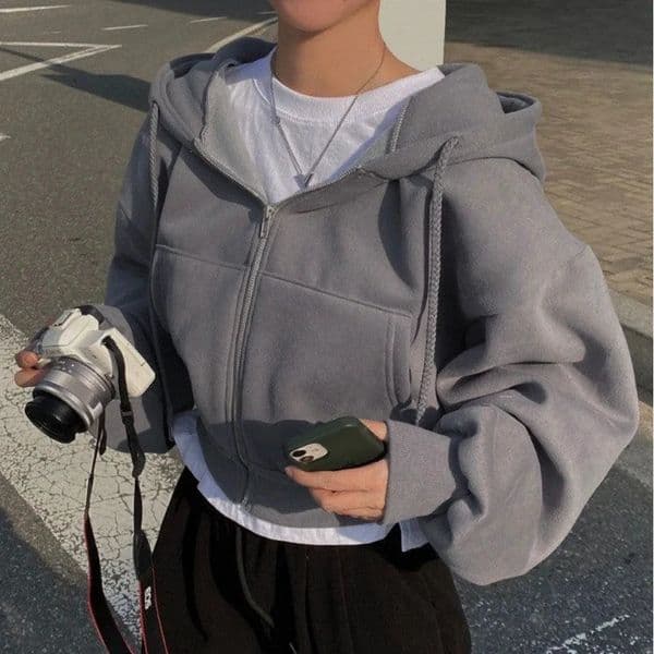 Autumn Winter Hooded Hoodie Casual Streetwear Zip Up Sweatshirts Long Sleeve Jackets Harajuku Y2K Crop Tops Hood Shirt 260514