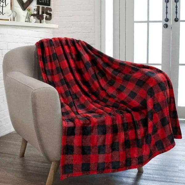 1PC Black and Red Flannel Throw Blanket Soft Checkered Plaid Christmas Couch Warm Cozy Decorative Decor Gift 26Y0515