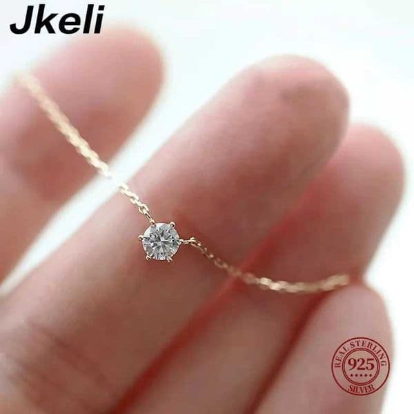 Jkeli 925 Sterling Silver 18k Gold Plated Necklace Single Sparkling Zircon Clavicle Chain for Women Wedding Jewelry collares C260515