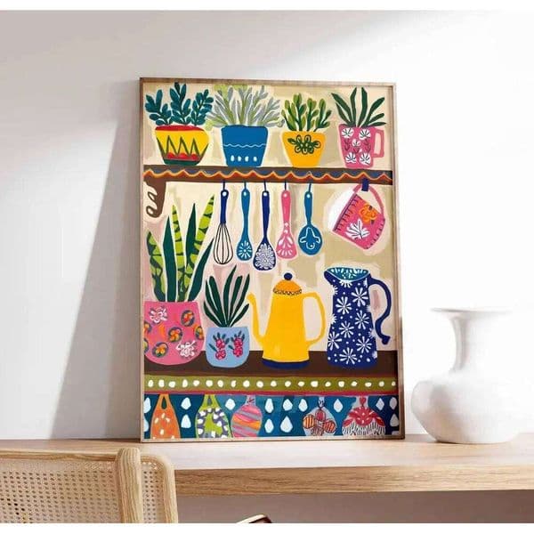 Colorful Wall Art, Floral Boho Scandinavian Decor, Kitchen Poster, Shelf Poster With Utensils and 26L0515
