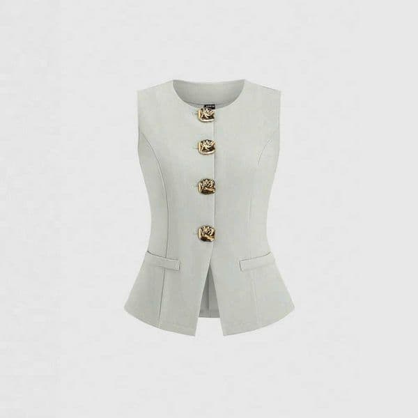 2025 Commuting Womens Sleeveless Vest Suit Fashionable and Elegant Round Neck Slim-Fit Womens Clothing