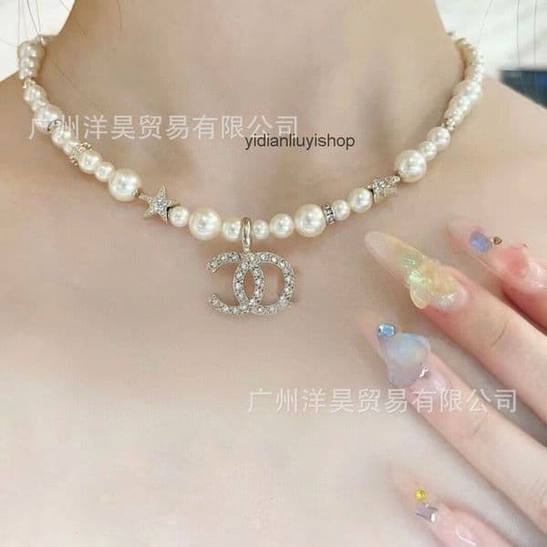 Designer Jewelry channels necklaces C Full Diamond Star Large Small Pearl Necklace for Women Collarbone Chain for Women cc necklace