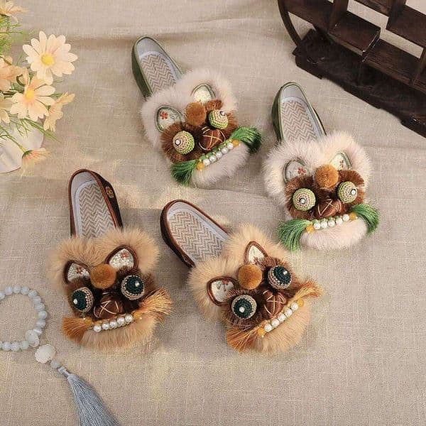 2026 original tiger-head shoes made of real fur, women's flat soft Hanfu shoes, new Chinese style, traditional craftsmanship dh912686698-JY