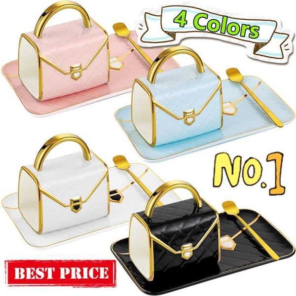 Newest Ceramic Bag Shaped Mug Luruxy Coffee Cup Creative Tote Handbag Shape Cups Saucer Set Dessert Afternoon Tea Mugs DrinkwareJ260515