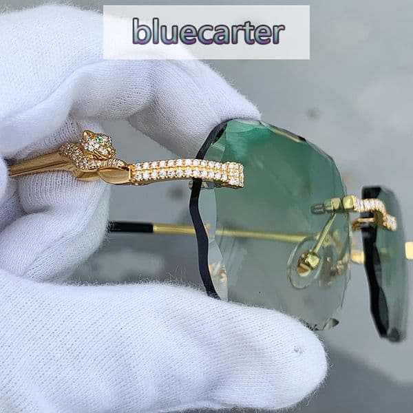 Moissanite Luxury Designer Panther Sunglasses Sparkling Diamond Studded for Party Banquet Vacation High Grade Vintage Carter Sun Glasses 0281 Double Wave Shades
