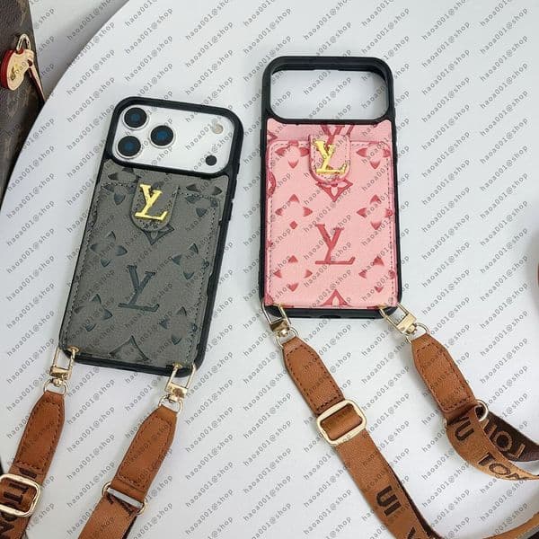 For iPhone 17 Pro Max Cases Women Crossbody Leather Phone Case Designer iPhone Case Apple iPhone 16 Pro Max 15 13 14 Plus Wallet Card Holder Cases Cover Shoulder Chain