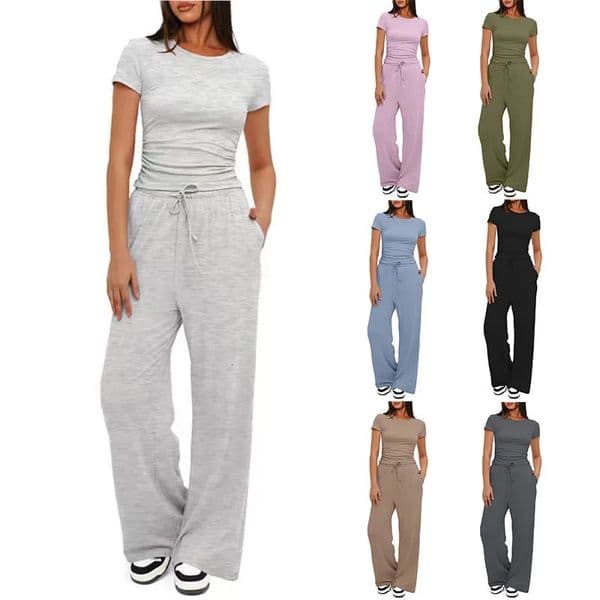 Women Casual Tracksuit Basic Slim Tee Shirt Skinny Flared Trousers 2Pcs Spring Soft Fashion Sporty Stylish Set Y2K Wear 260515