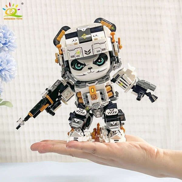 HUIQIBAO 525PCS MOC Panda Mecha Model Building Block Animal Robot Series Brick Construction Toy Children Desk Home Decoration