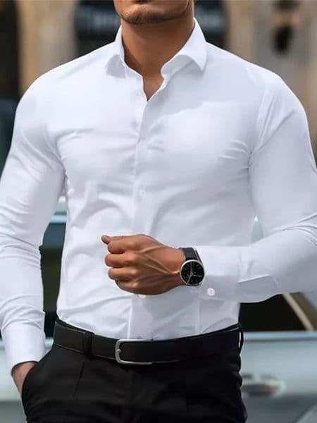White mens Dress shirt without ironing business casual slim and black solid color fashionable highquality 260514