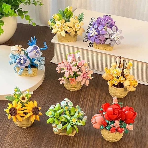 HUIQIBAO Eternal Flower Model Bouquet Potted Plant Micro Building Blocks MOC DIY Home Desk Decoration Brick Toy For Children Z260515