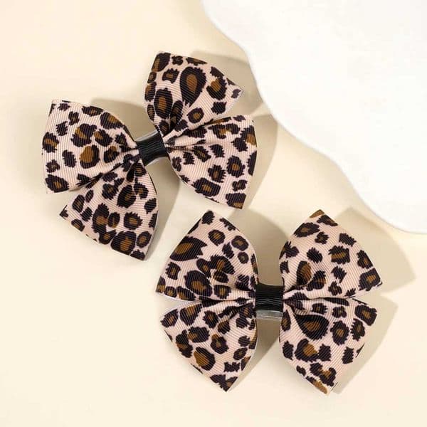 2Pcs Korean Leopard Bow Hair Clip Girls Women Trendy Ribbon Dots Bownot Hairpin Kids Sweet Cool Headdress Headwear Accessories L260515