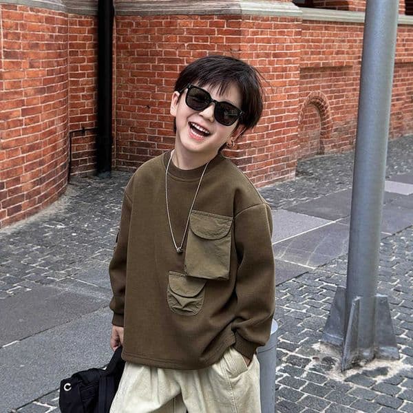 Boys sweatshirt new autumn childrens clothing trendy childrens round-neck faux two-piece top spring and autumn long-sleeve pullover L260515F9L2