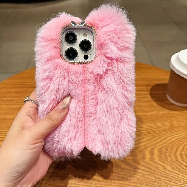 Winter Multi-Color Plush Phone Case, Diamond Lens Warm Shockproof Cover for iPhone 11-17 Pro Max
