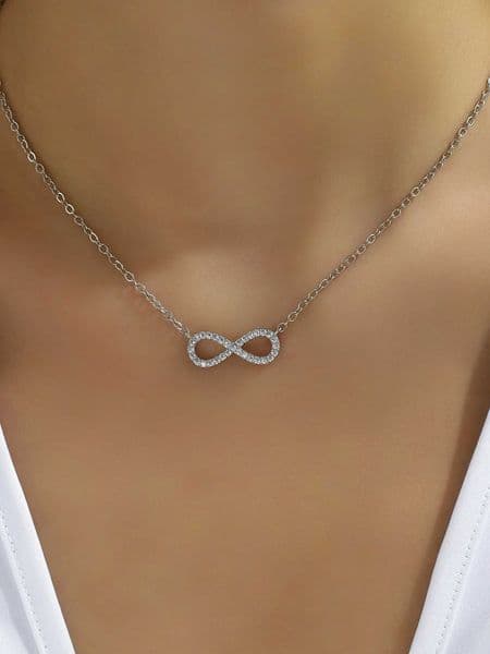 Fashion Simple Stainless Steel Infinity Pendant Necklace for Women Classic Lucky Zircon Love You Forever Jewelry Birthday Gift C260515
