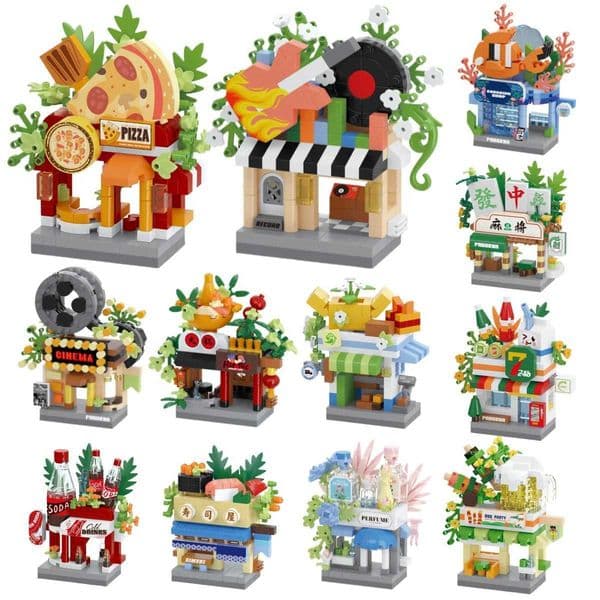 Funny Library Candy Store Pet Store Bread Street View Coffee Shop City Miniature Small Building Blocks Ornaments Store DIY Toys Z260515
