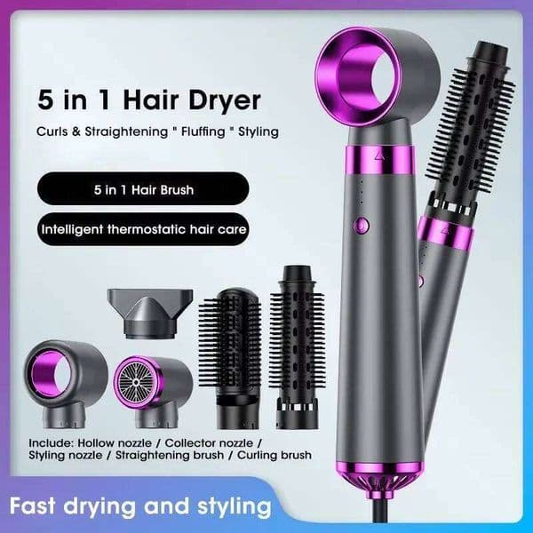 5 in 1 Multifunction Hair Dryer Hot Air Comb with Automatic Curling Rod Straightener Fast Dry Salon Tool W260515