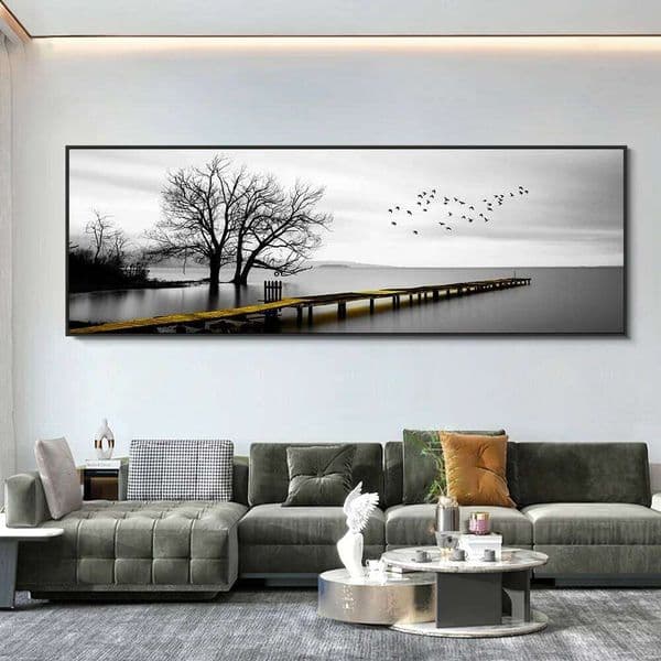 Modern, Minimalist, Wall Art, Landscape Seaside Goldenwood Bridge, Canvas Print Poster, Home Living Room Backdrop Decoration W260515
