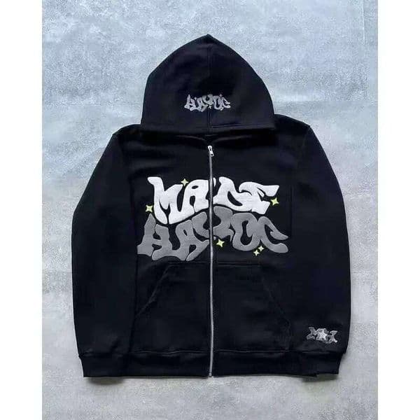 2026 European American Fashion Fleece Print Zippered Hooded Sweatshirt for Men and Women, Casual Multi-Functional Sports Top W260515