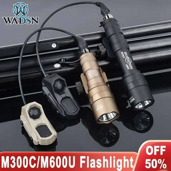 WADSN SF M300C/M600U Tactical Flashlight 510/800lumens White LED AXON Dual Switch Fit 20MM Rail Hunting WeaponScout Light J260515