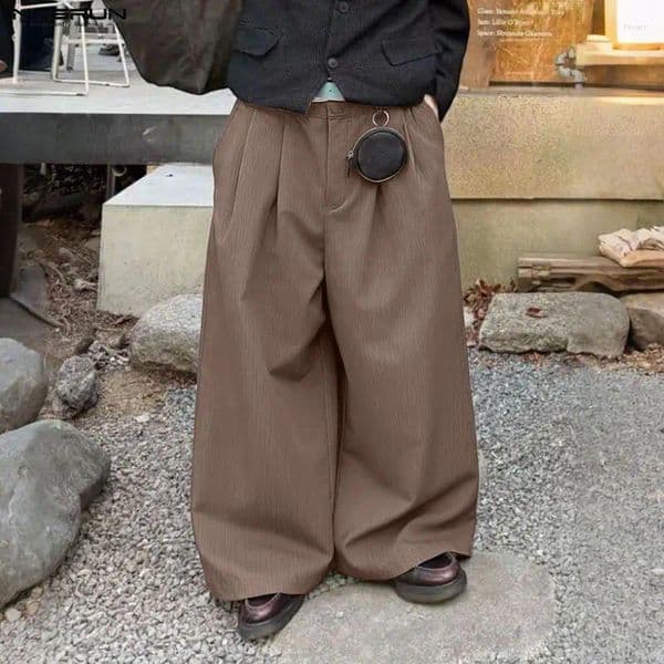 Men's Pants INCERUN Men Solid Color Button Joggers Pleated Casual Wide Leg Trousers Streetwear Loose 2026 Fashion Male Long