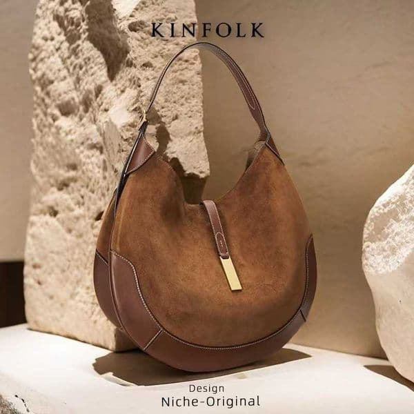 Designer Luxury Brown Vintage Suede Leather Hobo Shoulder Bag With Top Handle Casual Everyday Tote Purse