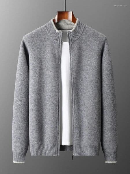Men's Sweaters Autumn Winter Wool Cardigans Zippers Thick Sweater Mock Neck Merino Knitwear Long Sleeve Color Blocking Cashmere