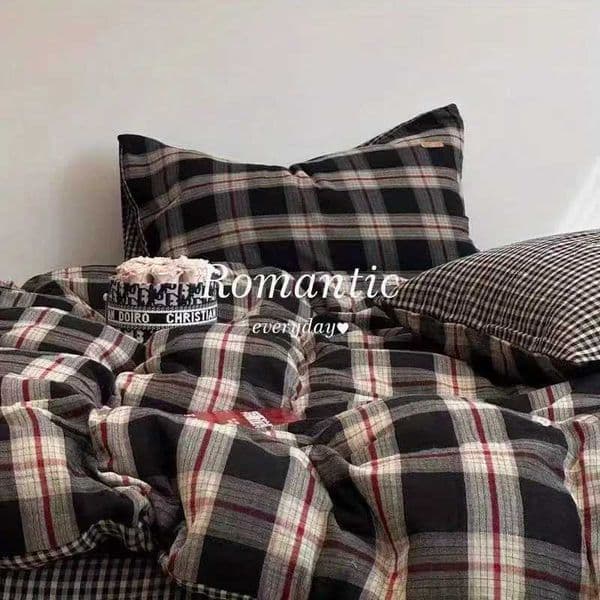 Black Red Grid Bedding Set Soft Quilt Duvet Cover No Filler Flat Sheet with case Girls Boys Single Queen Size Home Textile L260515