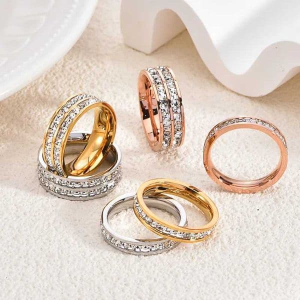 Star Ring Single or Double Ring Titanium Steel Non-fading Diamond Engraved Couples Ring Non-fadingT260516