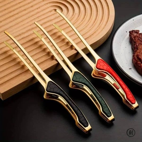 Non-Stick Stainless Steel Barbecue Anti-scald Anti-slip Steak Non-Slip Grip Kitchen Tongs for Cooking ddmythur