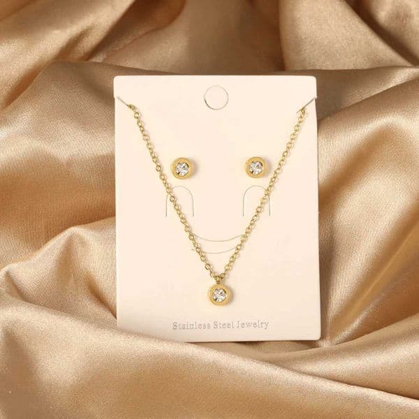 Cubic Zirconia Necklaces Jewelry Sets For Women Tiny Stainless Steel Gold Plated Pendant Necklaces And Earrings Sets Wedding X260516