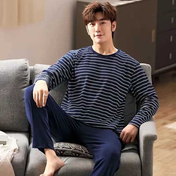 2Pcs/set mens pajamas set of large size long-sleeved long trousers autumn and winter students home clothing round neck autumn mT260516