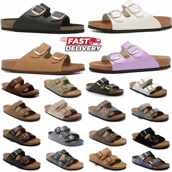 Women Men Lightweight Slides Cork Footbed Open Toe Two Strap Sandals Adjustable Non Slip Soft Sole Arch Support Summer 36-45